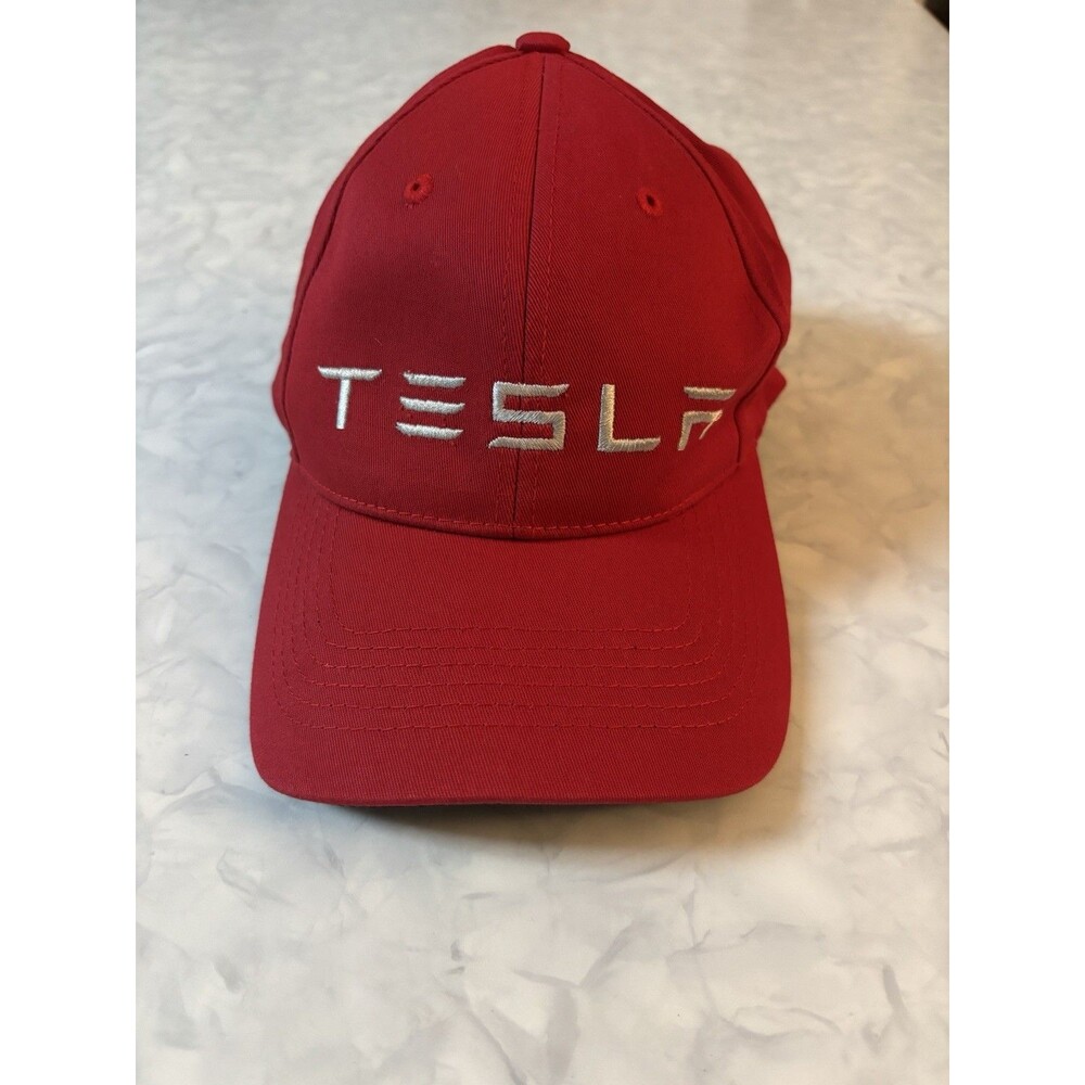 Authentic Official Tesla Motors Red Baseball Cap Hat Silver Embroidered S/M